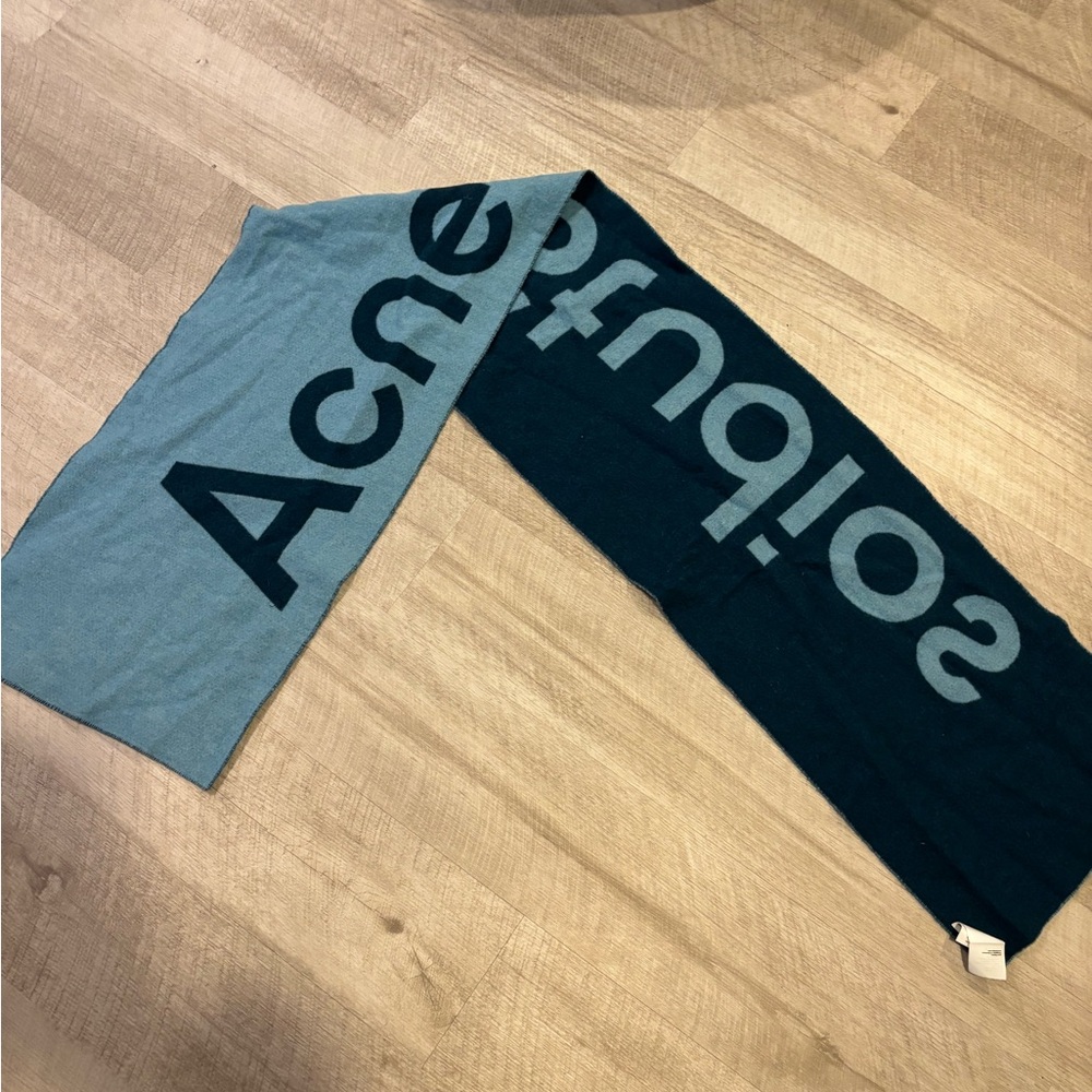 Acne Studios Scarf Wool Big Logo Print Blue Green LIKE NEW